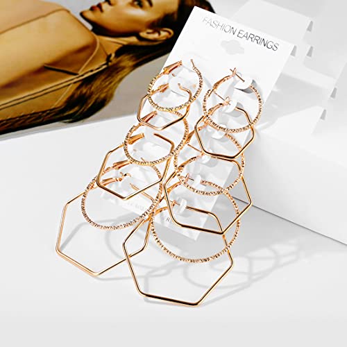 6 Pair Geometric Hoop Earrings Set, Women's Toned Hoops